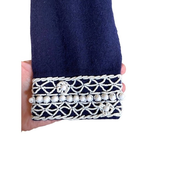 Vtg Elsie Tu Hong Kong 50s 60s Navy Blue Wool Beaded Cardigan Sweater Sz 38 - Picture 3 of 13